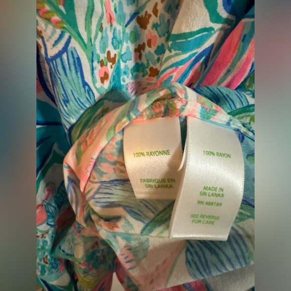 Lily Pulitzer Tropical Blue and Pink off the shoulder top - Picture 5 of 6